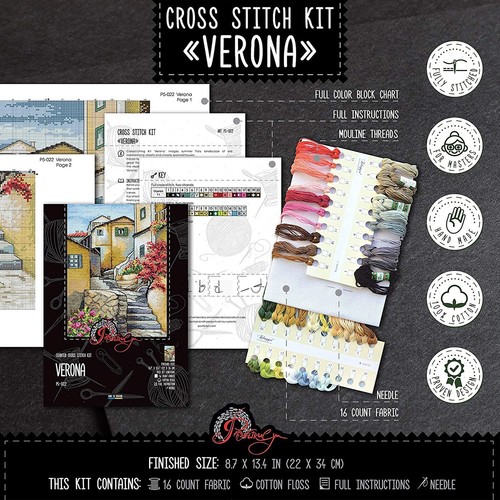 Cross Stitch Kit Verona Italy Landscape Embroidery Kit Counted Pattern - Picture 4 of 10
