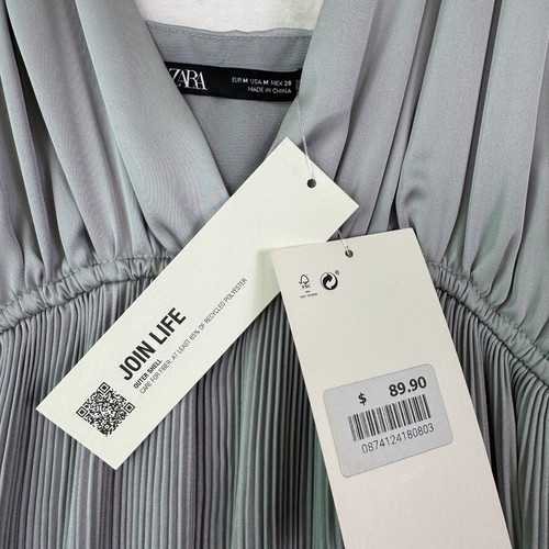 ZARA graues Plissee Maxikleid M neu mit Etikett Spaghettiträger V-Ausschnitt formelles Abendkleid - Bild 4 von 16