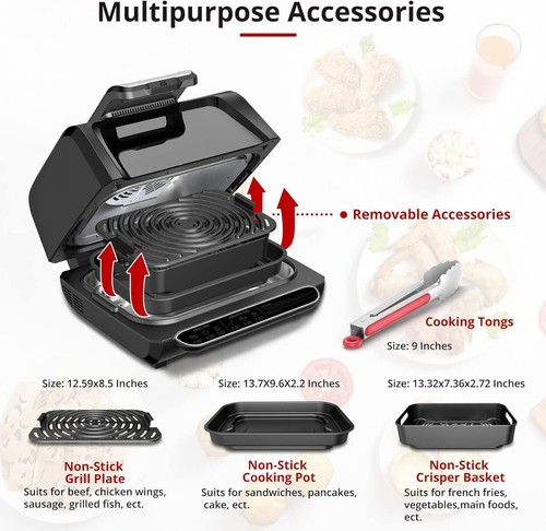 7-in-1 Indoor Air Grill Fryer with Non-Stick Removable Plates & Silicon Tongs - Picture 7 of 9