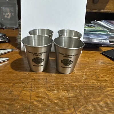 HARLEY DAVIDSON KCMO! STAINLESS STEEL SHOT GLASS VEHICLE OPS EMP ONLY!! SET OF 4