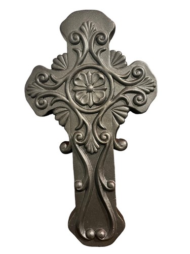 Wall Decorative Hanging Stone / Iron Look Religious Cross 11.3" Black - Picture 2 of 11