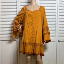 Spell Serenade Tunic Mustard Mini Bohemian Organic CottonDress in Marigold Large