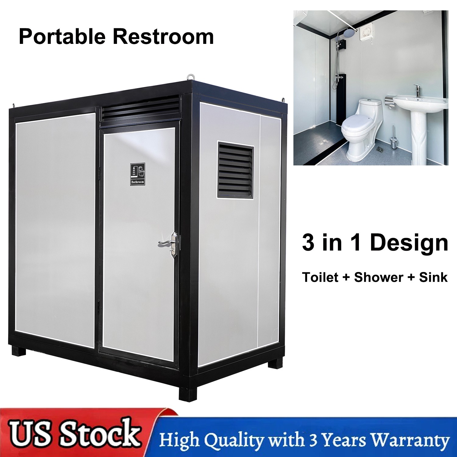 Outdoor Portable Restroom Mobile Toilet with Shower Bathroom Sink & Fan