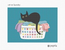 Cat On Laundry Needlepoint Kit or Canvas