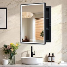 LED Lighted Medicine Cabinet with Mirror, Recessed or Wall Mounted Bathroom M...