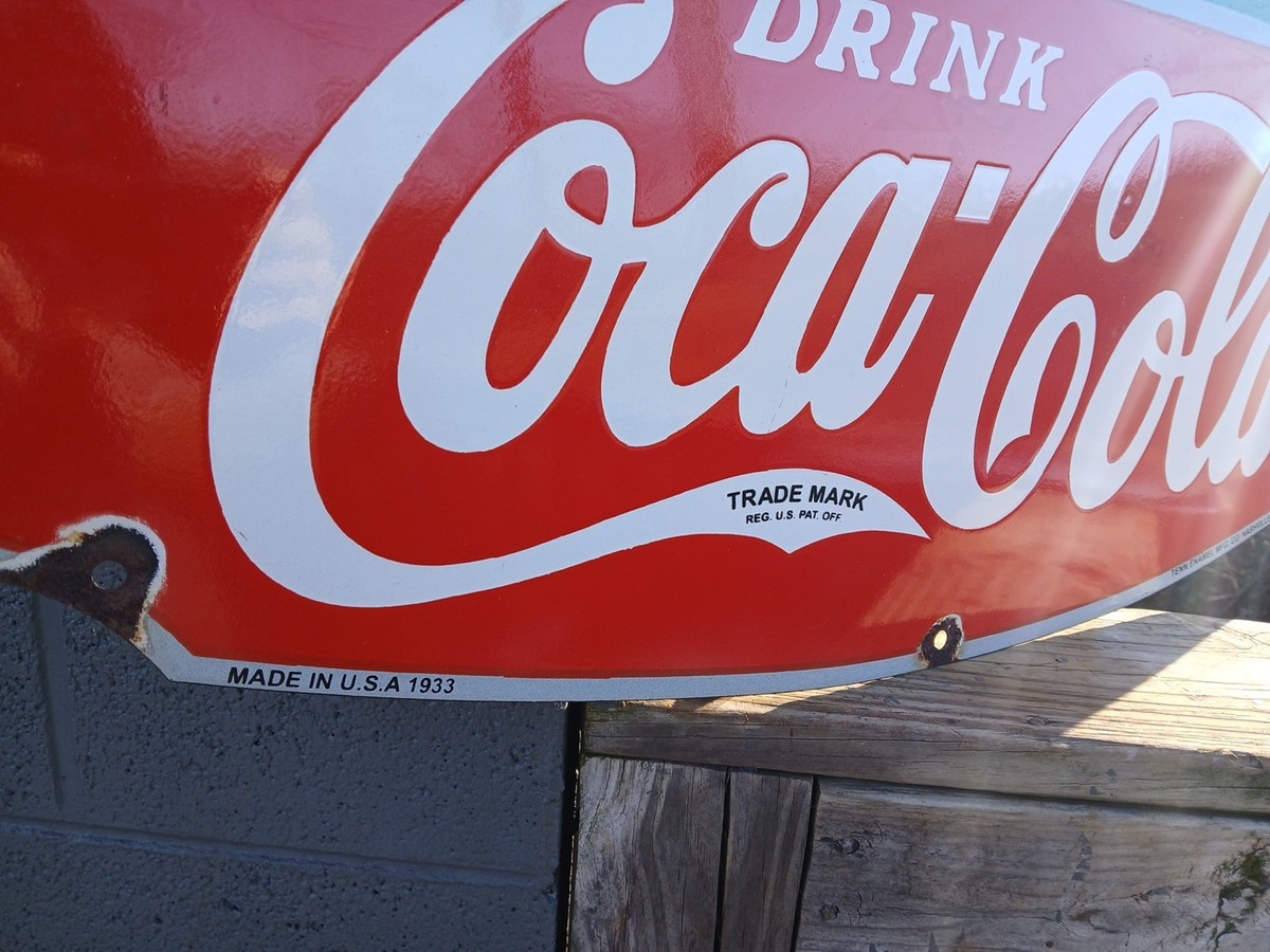 Vintage Large Coca Cola Porcelain Sign RARE Coke Large in Very