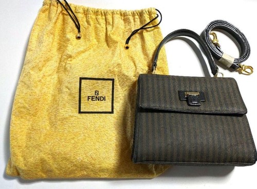 FENDI Hand Bag Tote Purse Dark Gray Authentic - Picture 1 of 24