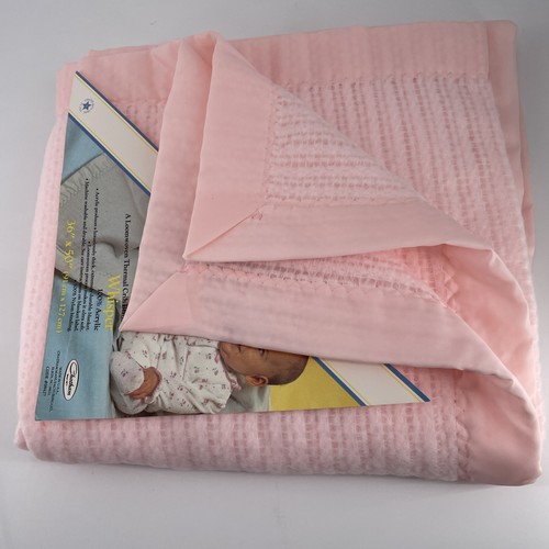 ESMOND Chatham Baby Thermal Waffle Loom Weave Blanket Satin Trim Pink 36 x 50" - Picture 5 of 5