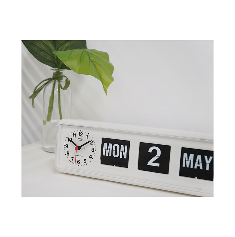 TWEMCO BQ-38 White Wall/Desk Clock with Perpetual Calendar, Retro