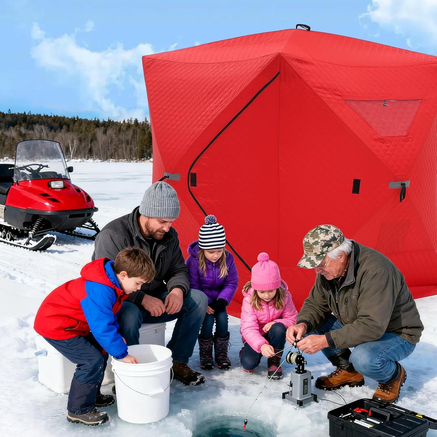 3-4 People Insulated Pop-Up Ice Fishing Shelter Windproof Portable Ice Shanty