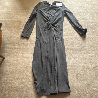 Apiece Apart Maxi Dress XL Charcoal Knit Long Sleeve Twist Front Cotton Pullover
