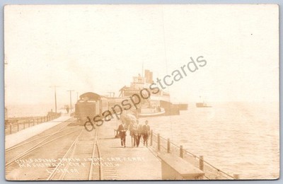 K49/ Mackinaw City Michigan RPPC Postcard c1910 Train Ferry Railroad 395
