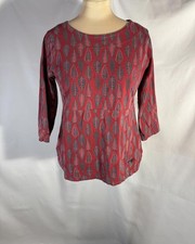 Weird Fish Red and Navy Cotton Shirt with Leaf Print, Size 14