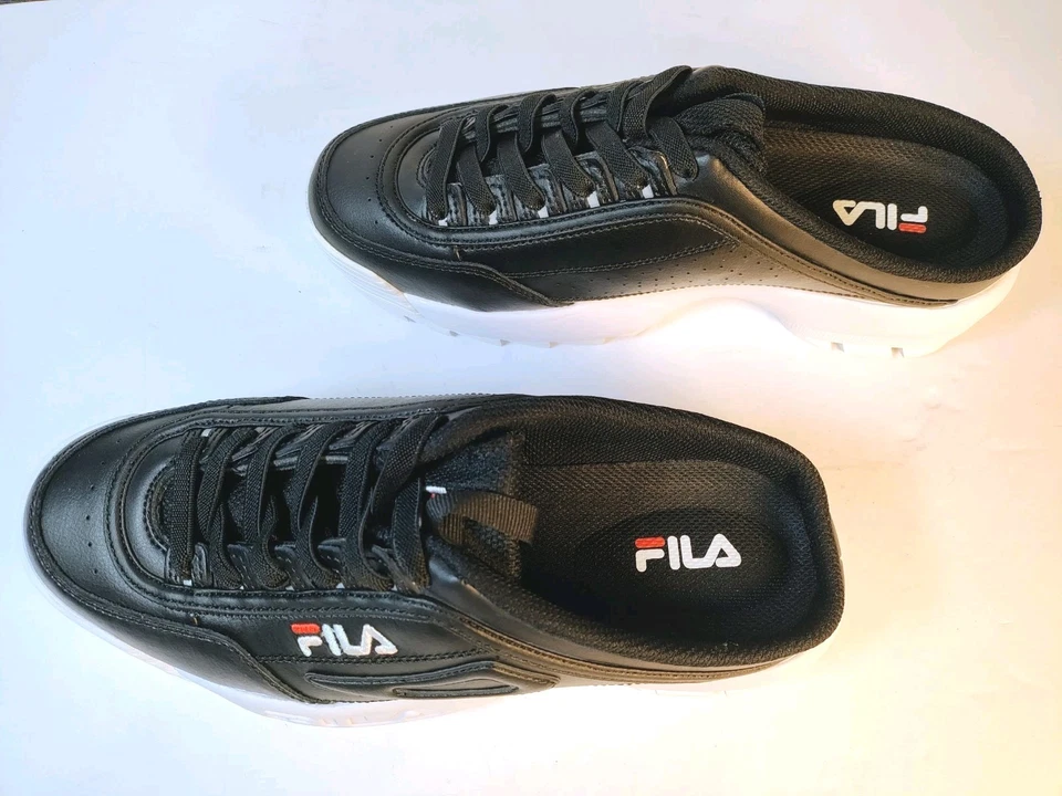 NUEVAS Zapatillas Mula Fila Para Mujer Talla 10 Disruptor II Cuero Negro Sin Cordones Foto 3 de 4