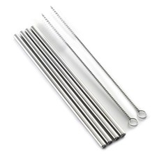 Norpro 8.5-Inch Stainless Steel Straight Drinking Straws with Cleaning Brushes,