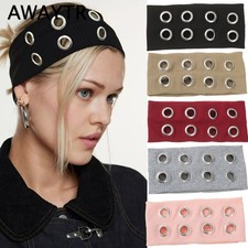 AWAYTR Punk Girl Grommet Headband Women's Elastic Fabric Metal Rock Hair Band