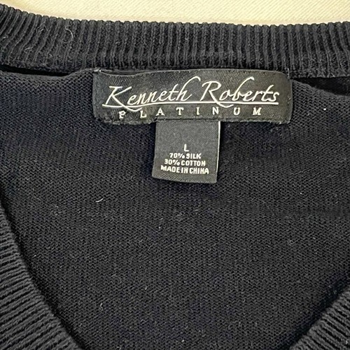 Kenneth Roberts maglione uomo misto seta platino nero e grigio, taglia large L - Foto 3 di 13