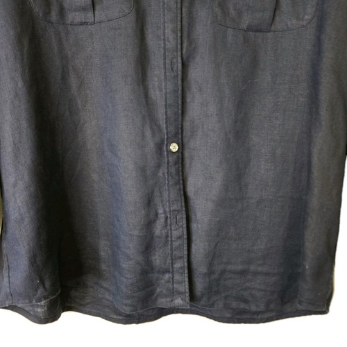 Ralph Lauren Chaps 100% Linen Shirt Women's L Navy Button Up Quiet Luxury Old $ - Picture 2 of 13
