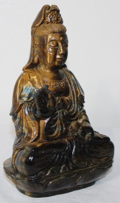 Huge 7'' Tall Carved Tiger Eye w/ Blue Highly Detailed Teaching Buddah Sculpture