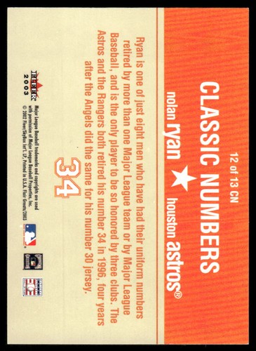 Nolan Ryan 2003 Flair Greats #12CN Classic Numbers 45380 - Bild 2 von 2