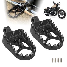 Black CNC Wide Fat Foot Pegs MX Style Footpegs For Harley Dyna Sportster Bobber 