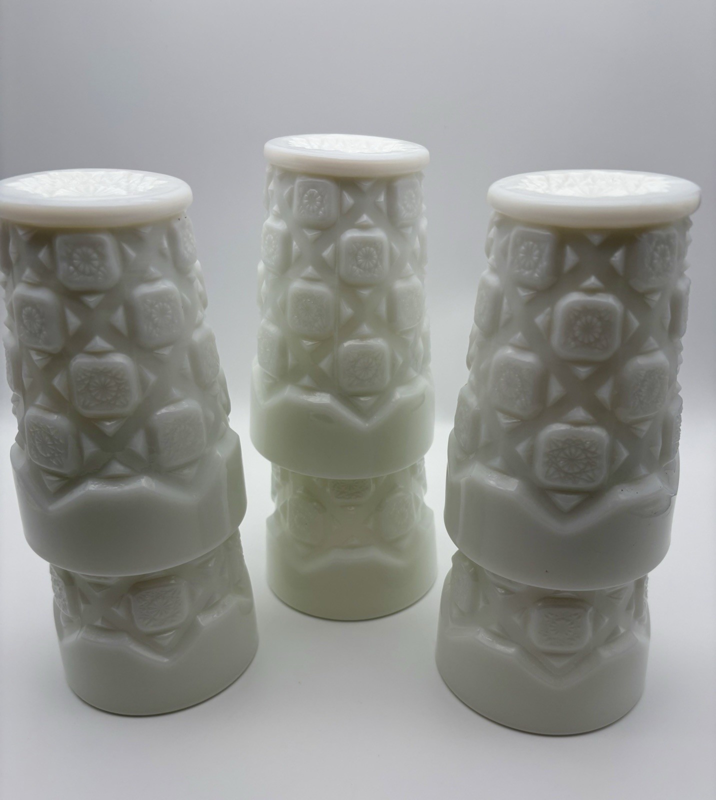 6 vintage Westmoreland Old Quilt Milk Glass 🤍Tumbler Glasses Euc