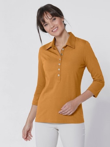 Shirt gelb 44 Creation L Damen Shirt 3/4-Ärmel 100% Baumwolle curry 2.4713