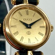 Operational Gucci Wristwatch Quartz Shelley Line Roman Gold Dial From Japan