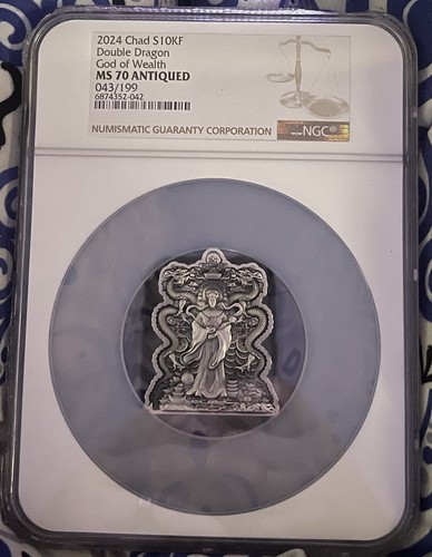 2024 Chad Double Dragon God Of Wealth 2 Oz Pure Silver Coin - NGC MS70 #043/199