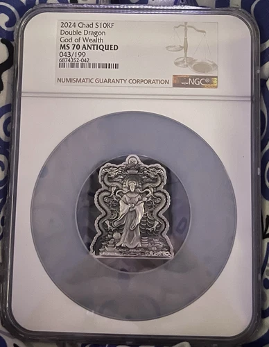 2024 Chad Double Dragon God Of Wealth 2 Oz Pure Silver Coin - NGC MS70 #043/199