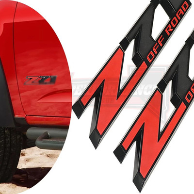 2Pcs 10'' Big for Silverado Tahoe Sierra Z71 Off Emblems Fender Badges Black Red