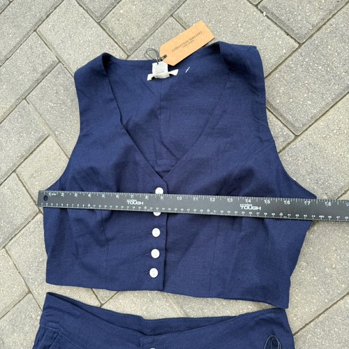 Christian Siriano Women's Navy Linen Blend Vest & Pant Lined Buttons NWT Size 8 - Picture 3 of 13