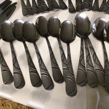61 Pcs International Silver Stainless Flatware  Satin Unknown Pattern