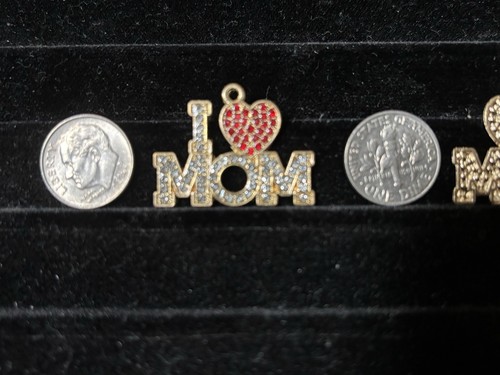 I Heart Love Mom Rhinestones Antique Gold Plated Pendant Necklace charm C28 - Picture 5 of 8