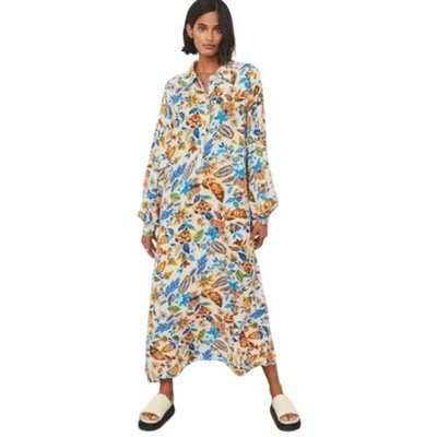 Part Two Long Sleeve Shirt Midi Dress 34 / Small Colorful Paisley Button Up