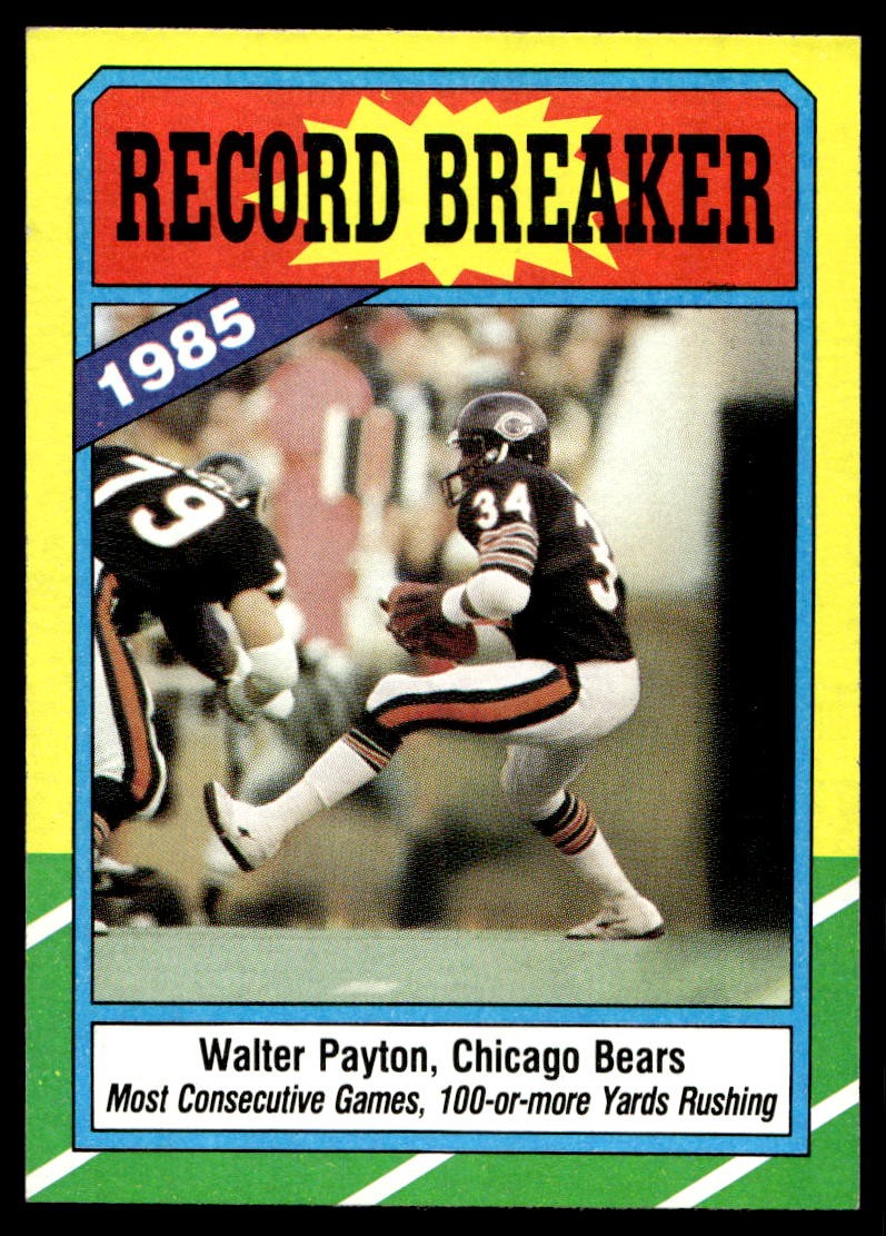 1986 Topps #7 Walter Payton Chicago Bears Record Breaker HOF NO RESERVE!