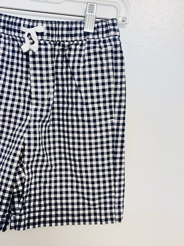 Janie And Jack Boys Navy Blue Gingham Plaid Shorts Poplin Pull On Cotton Sz 7 - Picture 3 of 10