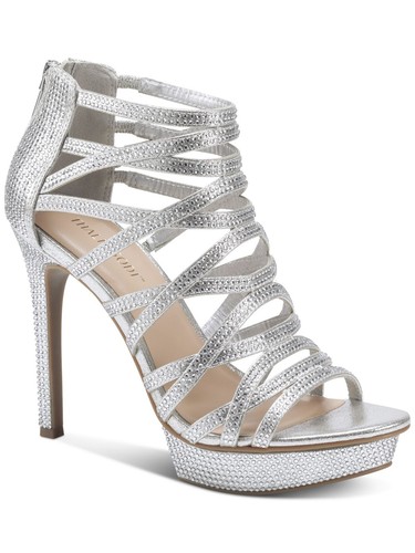 THALIA SODI Womens Silver 1" Platform Silvia Open Stiletto Heeled Sandal 9 M