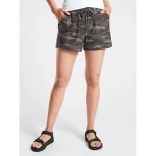 Athleta Camo Farallon Short Black Olive Size 14 Knit Comfort Elastic Waist