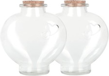 Decorative Glass Bottles W/ Cork Stoppers 12 fl oz. Heart-Shaped Bottles / 2 Pcs