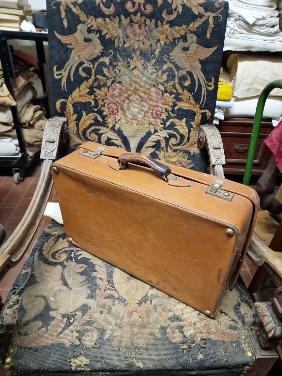 Valise Vintage Cuir Marron Italie Années 60 - Rigide, 69x39x18cm, 4kg
