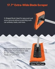 Snow Roof Rake, 17.7 in Foam Blade, 7.3-18.4 ft Adjustable Roof Snow Scraper, Ex