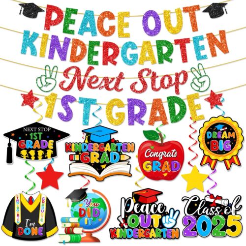Kindergarten Graduation Decorations Peace Out Kindergarten Banner Kindergarte...
