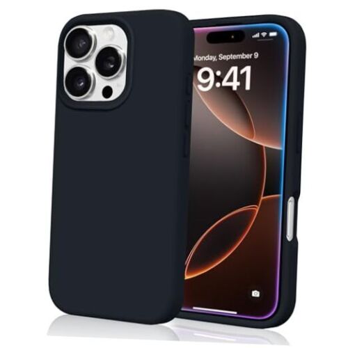 Compatible with iPhone 16 Pro Case, Liquid Silicone Soft Microfiber Black