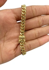 Real 10k Yellow Gold Royal Miami Cuban Link Bracelet 7 mm Width 8" Long Box Lock