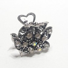 Hair Claw Clip Silver Metal Aurora Borealis Crystal Rhinestones Ivy Leaves Heart