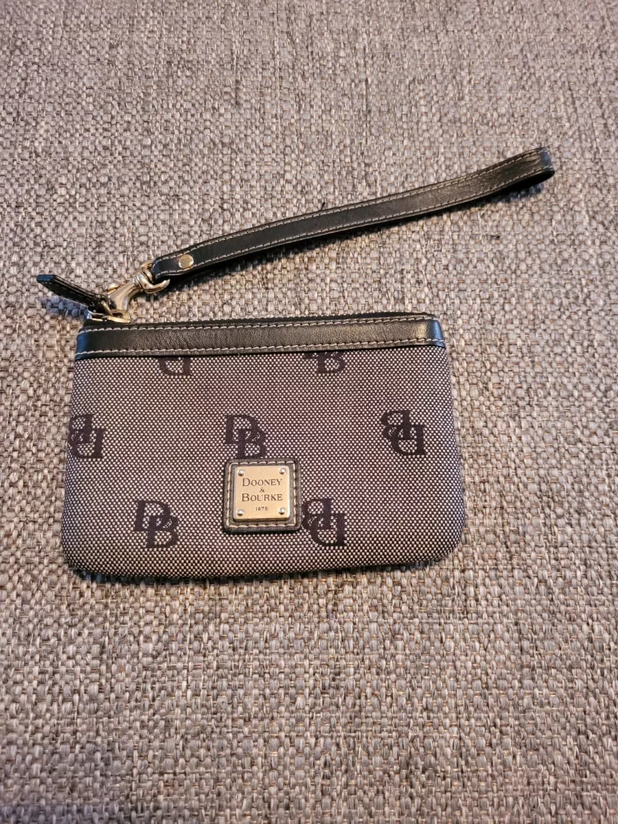 Dooney And Bourke Wristlet Wallet Monogram Gray Black Zip Closure