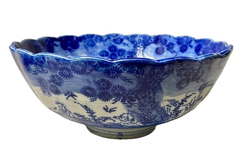 Antique Japanese Porcelain Small Bowl Plate Blue Sometsuke Flower
