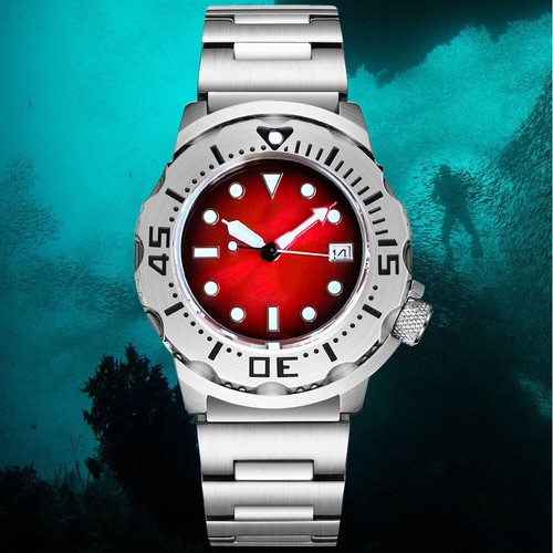 42mm Tandorio Blue Red Dial Monster NH35 date Automatic Mens Watch Steel Strap - Picture 4 of 19
