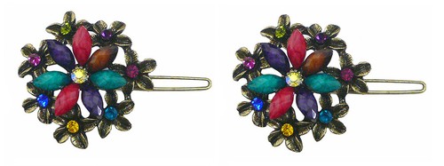 Pair of Small Medallion Barrettes Snap Hair Clips Sparkly Stones LPW86250-1-pr - Picture 3 of 7